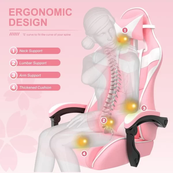 Computer Armchair Girlfriend Computer Gaming Chair Pink Gaming Chair With Footrest - Image 5