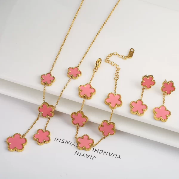 3PCS Stainless Steel Five Leaf Flower Shell Jewelry Set Simple for Woman Girl Party Jewelry Bracelet Necklace Earrings Clover - Image 17