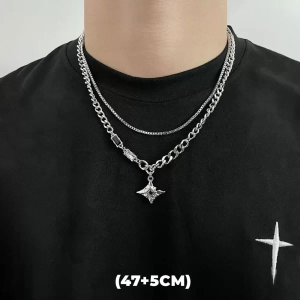 Hip Hop Zircon Star Double Layer Necklace For Men Women Trend Charm Titanium Steel Pendant Chain Unisex Jewelry Wholesale - Image 17