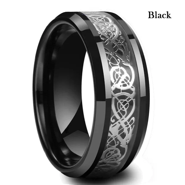 10 Colors 8mm Men's Stainless Steel Celtic Dragon Ring Inlay Red Green Black Carbon Fiber ring Wedding Band Jewelry Size 6-13 - Image 14