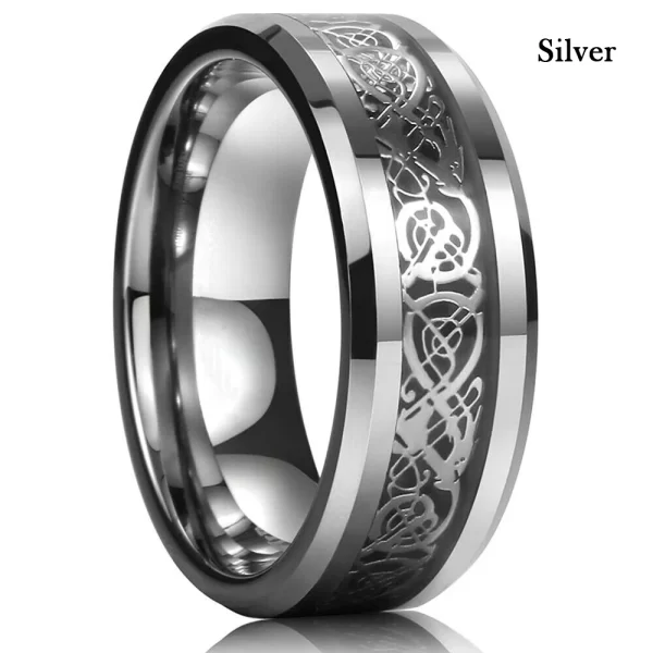 10 Colors 8mm Men's Stainless Steel Celtic Dragon Ring Inlay Red Green Black Carbon Fiber ring Wedding Band Jewelry Size 6-13 - Image 12