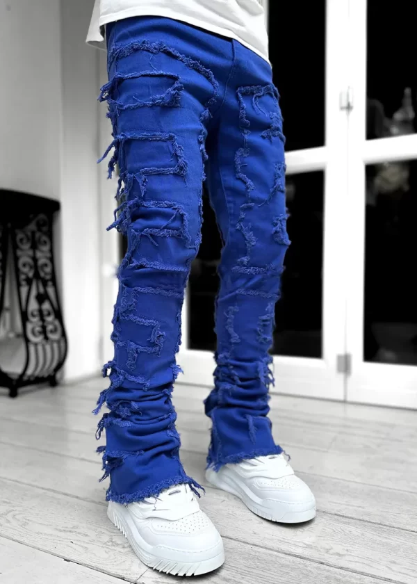 Men's Regular Fit Stacked Jeans Ripped Slim Fit Patch Distressed Destroyed Straight Denim Pants Hip Hop Streetwear Trouser Cloth - Image 10