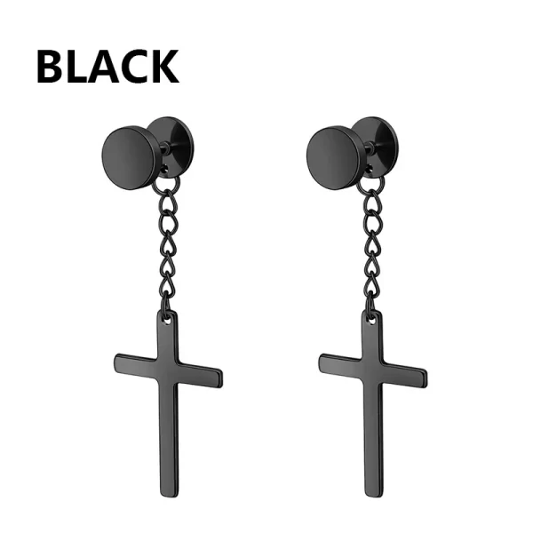 2pc Stainless Steel Men Cross Stars Punk Dangle Earrings Gothic Woman Cross Ear Hoop Earrings Huggies Pendant Piercing Jewelry - Image 15