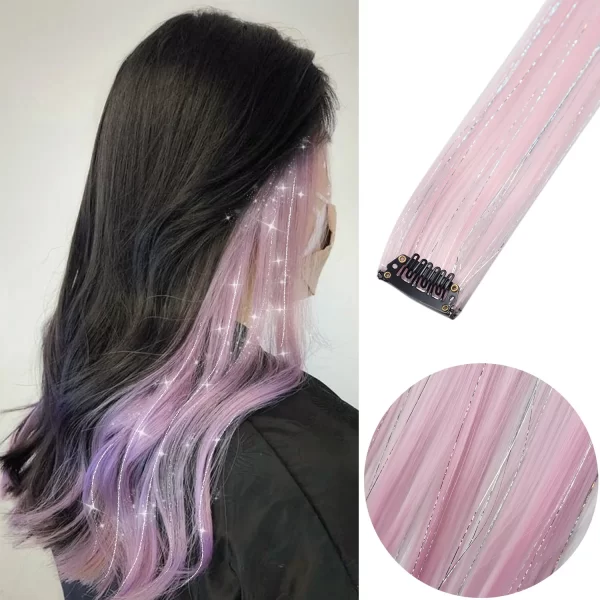 6pcs/pack Colored Party Highlights Clip in Hair Extensions for Girls 22 inches Multi-colors Straight Hair Synthetic Hairpieces - Image 9