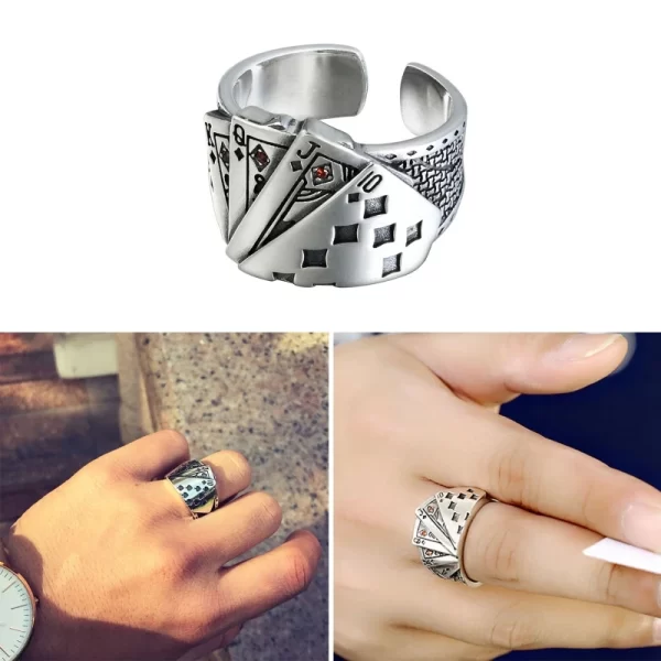 Cool Playing Card Finger Ring Open Adjustable Ring Hip Hop Lucky Band Ring - Image 2