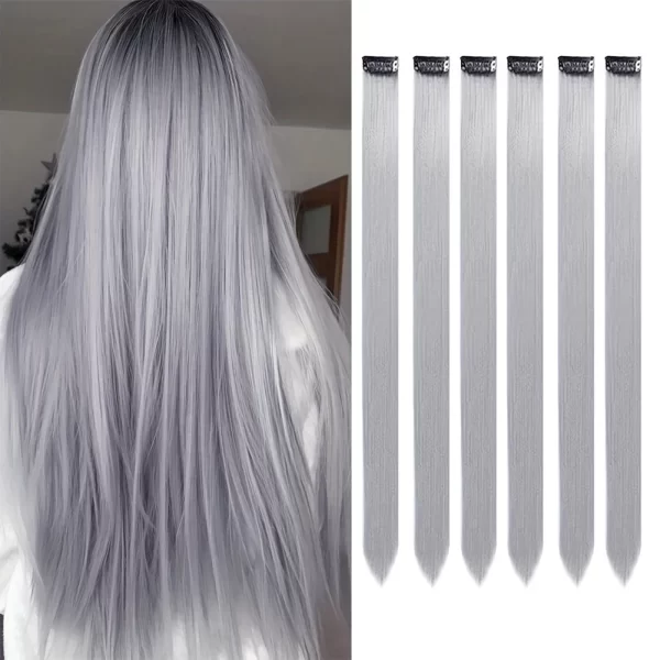 6pcs/pack Colored Party Highlights Clip in Hair Extensions for Girls 22 inches Multi-colors Straight Hair Synthetic Hairpieces - Image 15