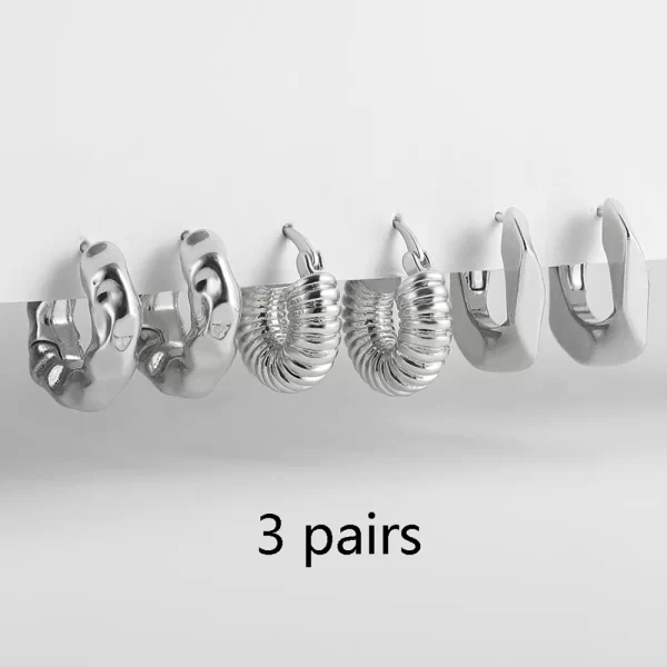 3 Pairs/set Punk Geometric Big Small Hoop Earrings for Women Men Gold Color Metal Chain Circle Huggie Earrings Korean Jewelry - Image 26