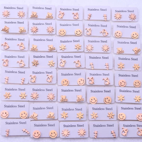 30Pairs/Lot Fashion Simple Stainless Steel Stud Earrings For Women Flower Mixed Style Jewelry Accessories Party Gift Wholesale - Image 9