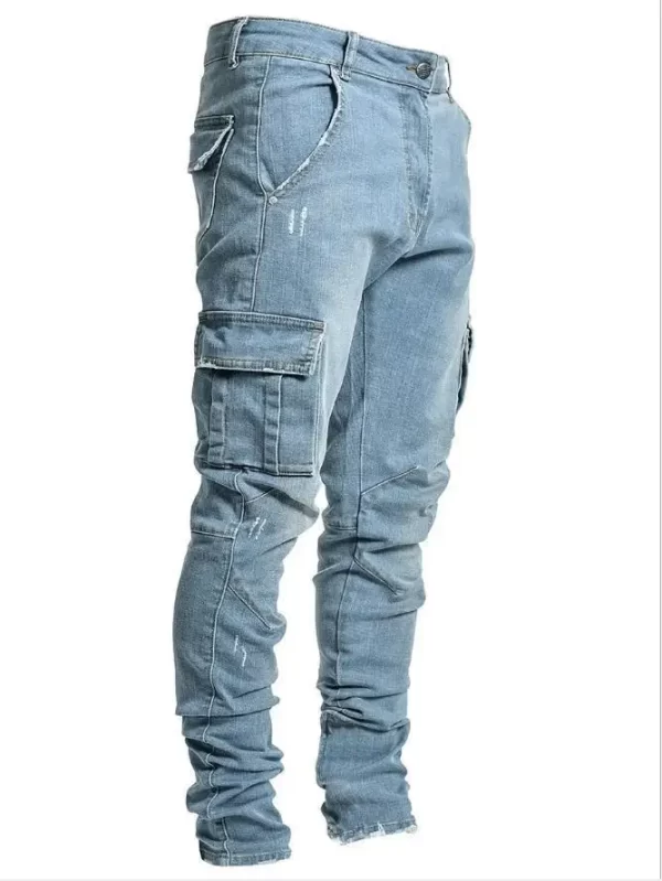 new Jeans Men Pants Wash Solid Color Multi Pockets Denim Mid Waist Cargo Jeans Plus Size Fahsion Casual Trousers Male Daily Wear - Image 9