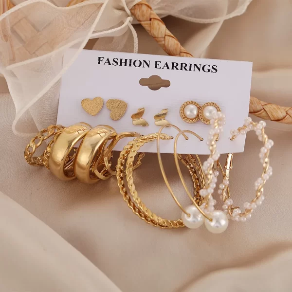 1Set Hot Selling Personalized Retro Pearl Heart Large Circle Earring Set for Women's Temperament Card Earrings Set Wholesale - Image 4