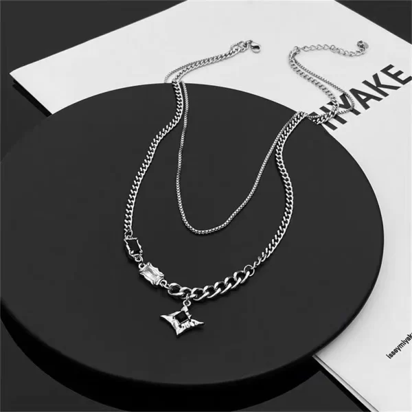 Hip Hop Zircon Star Double Layer Necklace For Men Women Trend Charm Titanium Steel Pendant Chain Unisex Jewelry Wholesale - Image 6