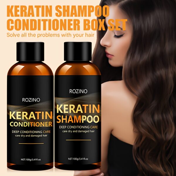 ROZINO Keratin Shampoo and Conditioner Set, 2pcs - Deep Conditioning and Cleaning Care for Dry Hair, Unisex-adult, Glycerin Enriched, Smooth Silky Finish, Hydrating Long-Lasting Scent, Hair Care Combo - Image 9