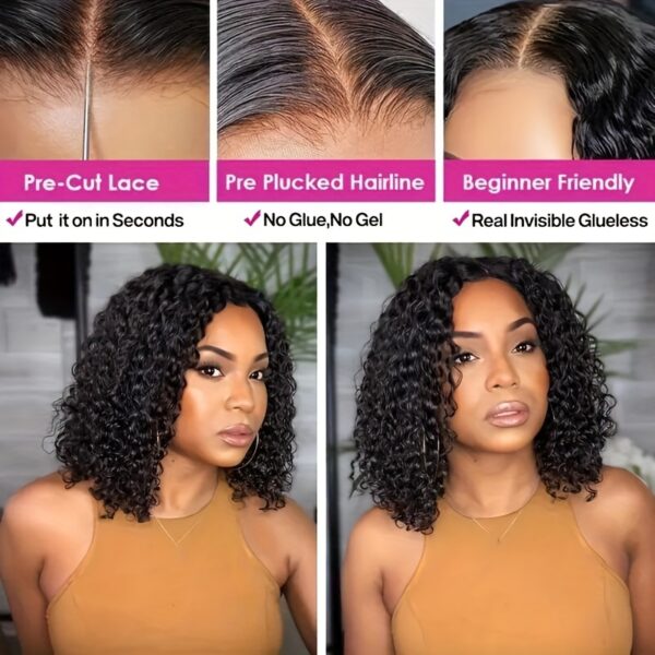 4x4 Put On And Go Human Hair Curly For Women Kinky Curly Lace Front Wig Human Hair Pre Plucked Pre Cut Lace Ready To Wear 180% Density Natural Black - Image 8