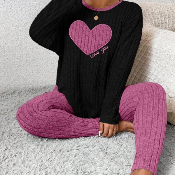 Plus Size Heart Fitted Long Sleeve And Long Pants Loungewear Set - Image 19