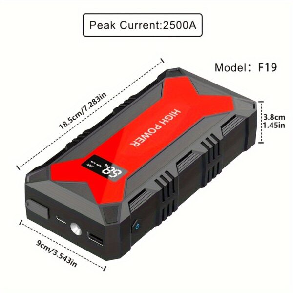 2500A Portable Car Jump Starter 20000mAh Power Bank - 12V Battery Booster Charger for 6.0L Gas and 5.0L Diesel Engines -car, motorcycle, SUV, and Safely Starts Dead Batteries in seconds, with flashlight, compass - Image 2