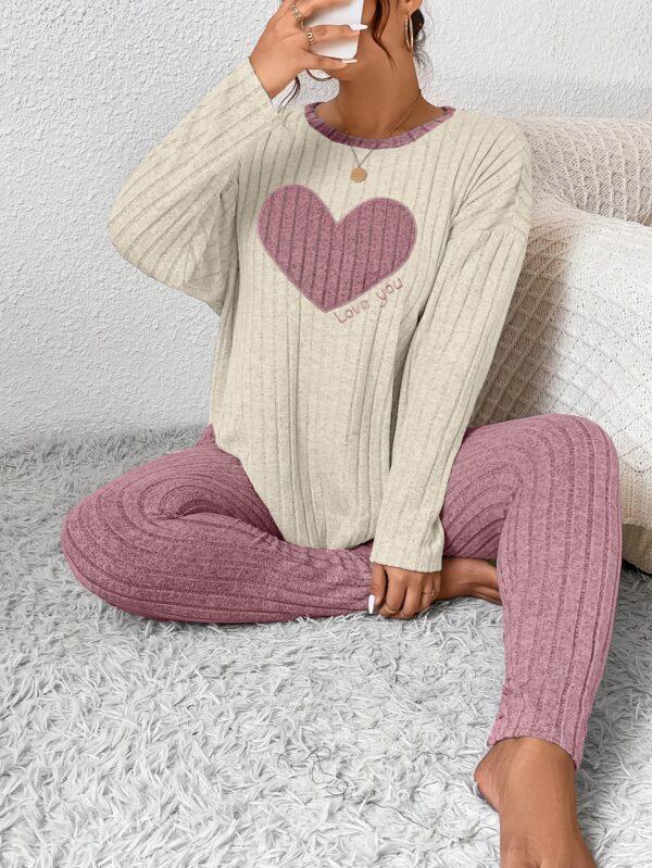 Plus Size Heart Fitted Long Sleeve And Long Pants Loungewear Set - Image 5