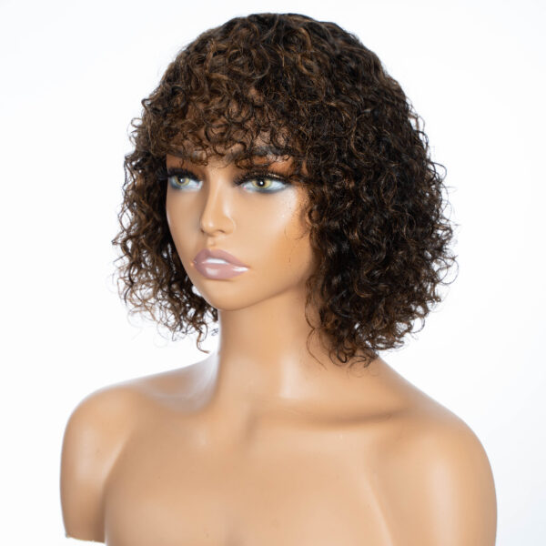 Short Curly Human Hair Wigs Colored Brazilian Bob Human Hair Wigs For Women Ombre Highlight Brown Black Deep Curly Full Wig With Bangs 150% - Image 5