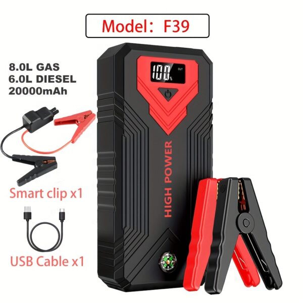 2500A Portable Car Jump Starter 20000mAh Power Bank - 12V Battery Booster Charger for 6.0L Gas and 5.0L Diesel Engines -car, motorcycle, SUV, and Safely Starts Dead Batteries in seconds, with flashlight, compass - Image 9