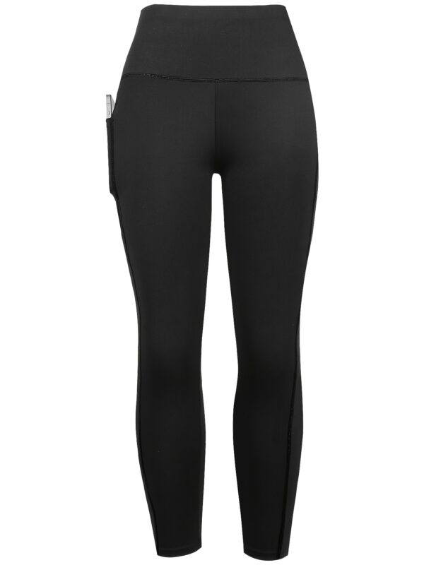 High Waist Yoga Leggings with Pockets for Women - Tummy Control, Stretchy Workout & Running Pants, Black Polyester-Spandex Blend, All-Season Activewear, Yoga Activewear | Sporty Look | Smooth Texture - Image 3