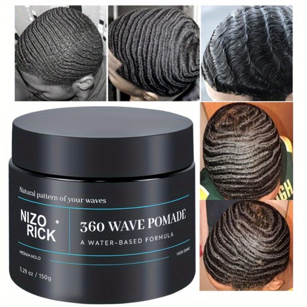 Nizo Rick 360 Wave Pomade - 150g, Castor Oil Infused, Water-Based Hair Styling Gel for All Curl Types - Moisturizing & Strong Hold, Easy Rinse