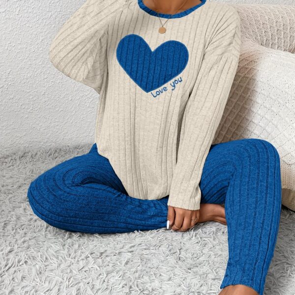 Plus Size Heart Fitted Long Sleeve And Long Pants Loungewear Set - Image 16