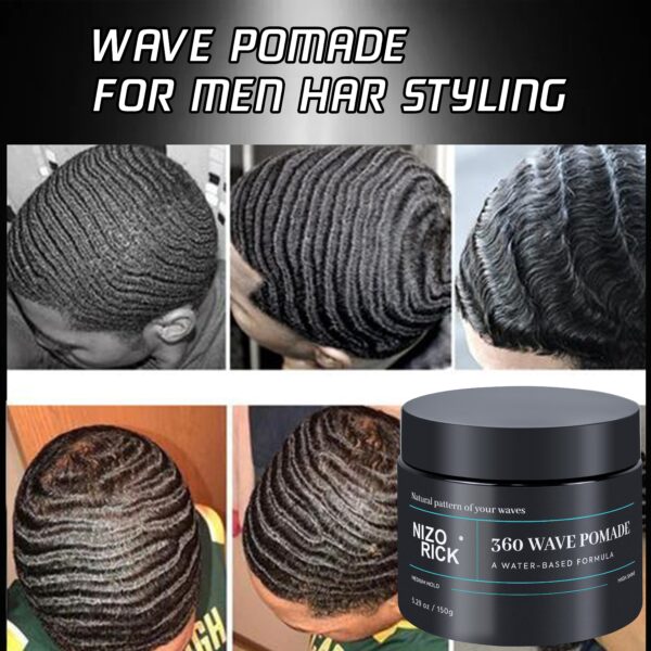 Nizo Rick 360 Wave Pomade - 150g, Castor Oil Infused, Water-Based Hair Styling Gel for All Curl Types - Moisturizing & Strong Hold, Easy Rinse - Image 8