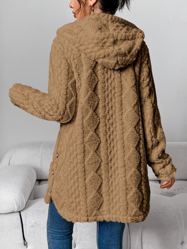 Elegant Beige Quilted Faux Fur Hooded Cardigan - Cozy Long Sleeve, Button Front Outerwear with Diamond Pattern, Perfect for Fall/Winter, Machine Washable - Image 10