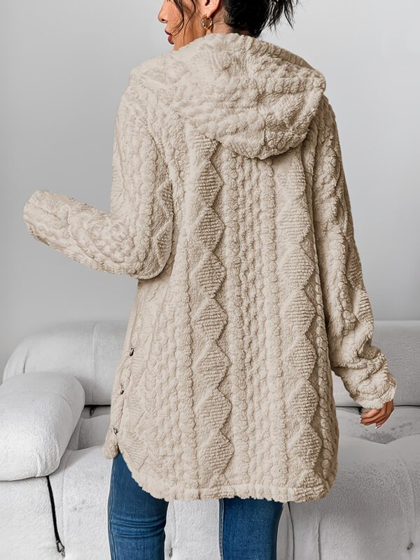 Elegant Beige Quilted Faux Fur Hooded Cardigan - Cozy Long Sleeve, Button Front Outerwear with Diamond Pattern, Perfect for Fall/Winter, Machine Washable - Image 9