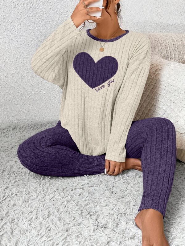 Plus Size Heart Fitted Long Sleeve And Long Pants Loungewear Set - Image 8