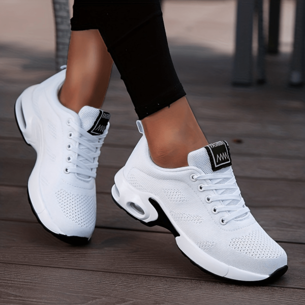 Women's Air Cushion Sneakers, Flying Woven Shock Absorbing Running Shoes, Lace Up Comfortable Outdoor Sports Shoes - Image 4