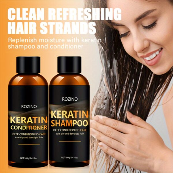 ROZINO Keratin Shampoo and Conditioner Set, 2pcs - Deep Conditioning and Cleaning Care for Dry Hair, Unisex-adult, Glycerin Enriched, Smooth Silky Finish, Hydrating Long-Lasting Scent, Hair Care Combo - Image 8