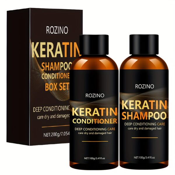 ROZINO Keratin Shampoo and Conditioner Set, 2pcs - Deep Conditioning and Cleaning Care for Dry Hair, Unisex-adult, Glycerin Enriched, Smooth Silky Finish, Hydrating Long-Lasting Scent, Hair Care Combo - Image 10