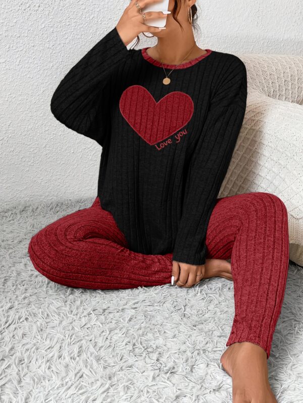 Plus Size Heart Fitted Long Sleeve And Long Pants Loungewear Set - Image 9