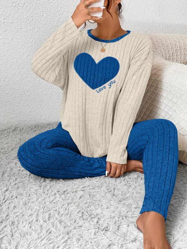 Plus Size Heart Fitted Long Sleeve And Long Pants Loungewear Set