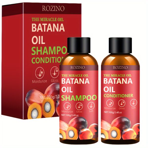 ROZINO 2-Pack Batana Oil Shampoo and Conditioner Set, Jojoba Oil Enriched, Moisturizing Cream for Normal Hair, Unisex-Adult, Strengthens Roots, Softens and Glosses Hair, Suitable for All Hair Types