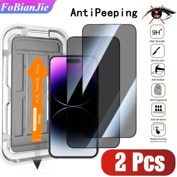 2pcs for iPhone 16/ 15/ 14/ 13/ 12 Plus/ Pro/ Pro Max anti-peeping privacy screen protector, smooth surface, dustproof, scratch-resistant, easy to install