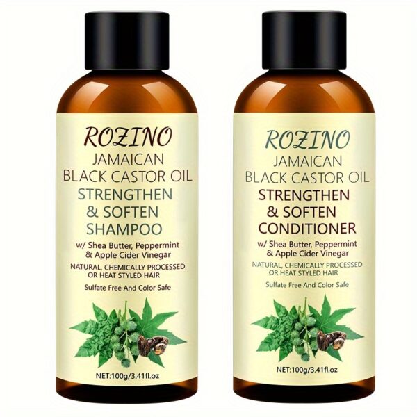 2pcs Rozino Jamaican Black Castor Oil Shampoo and Conditioner Set, -Adult, Moisturizing Lotion for Normal Hair, Deep Cleansing Scalp, Removes Excess Oil, Promotes Fluffy Hair