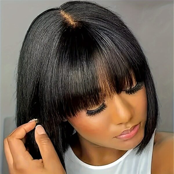 Straight Natural Scalp Raw Human Hair HD Lace Bob With Bang 180% Density Glueless HD 2x1 Lace Bob With Bang Glueless Wigs