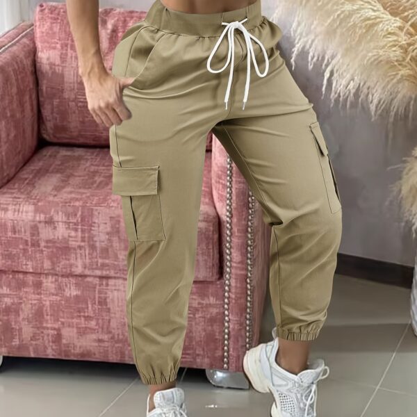 Women'S Casual Cargo Pants, Polyester Solid Color All-Season Woven Trousers, with Drawstring Waist - Image 13