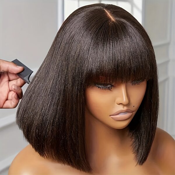 Straight Natural Scalp Raw Human Hair HD Lace Bob With Bang 180% Density Glueless HD 2x1 Lace Bob With Bang Glueless Wigs - Image 2