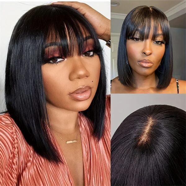 Straight Natural Scalp Raw Human Hair HD Lace Bob With Bang 180% Density Glueless HD 2x1 Lace Bob With Bang Glueless Wigs - Image 8