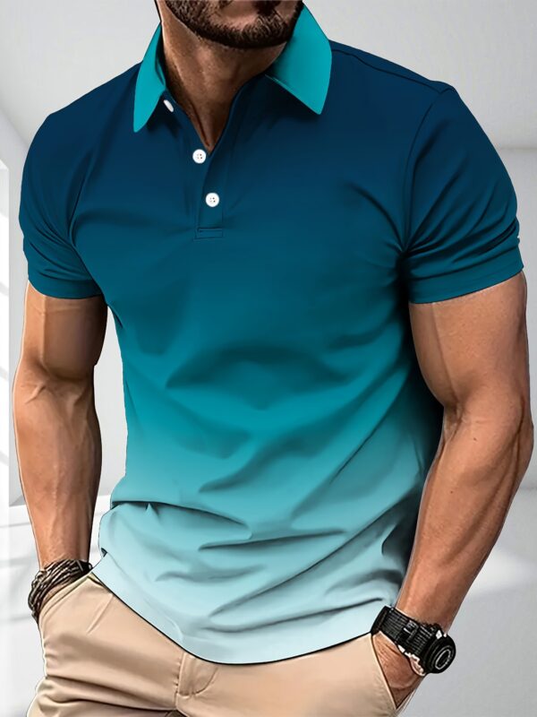 [Summer Gradient Golf T-Shirt] Men's Gradient Color Golf T-Shirt, Short Sleeve Tee For Summer, Casual Trendy Top For Males, Sport And Leisure Wear