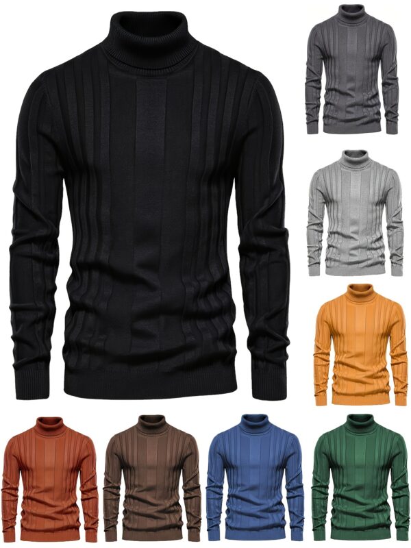 Turtleneck Knitted Sweater, Men's Casual Warm Solid High Stretch Pullover Sweater For Fall Winter - Image 3