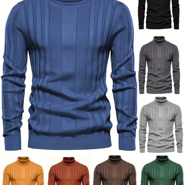 Turtleneck Knitted Sweater, Men's Casual Warm Solid High Stretch Pullover Sweater For Fall Winter - Image 19