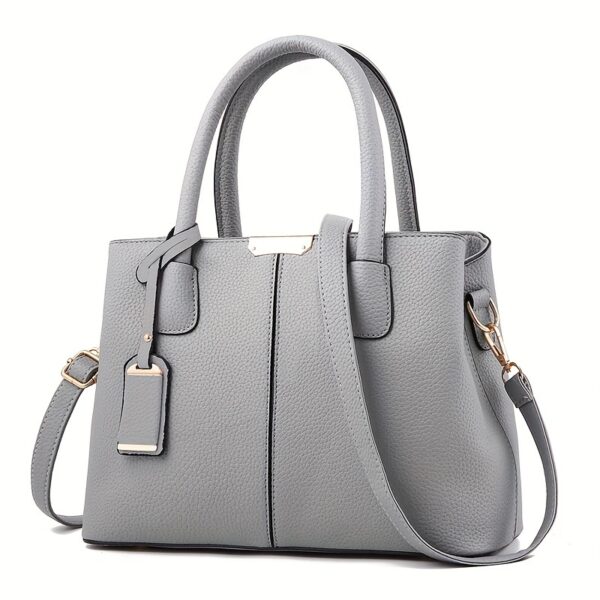 [Gray PU Tote Bag] Stylish Gray Large Capacity PU Tote Bag - Adjustable Straps, Zip Closure, Polyester Lining Crossbody Shoulder Bag