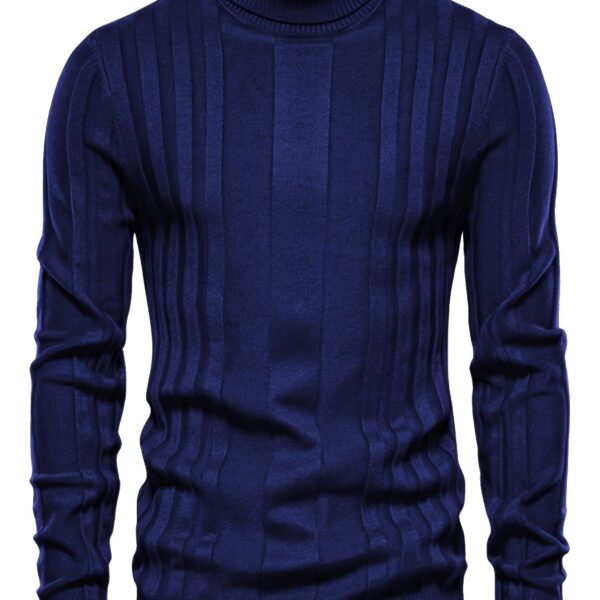 Turtleneck Knitted Sweater, Men's Casual Warm Solid High Stretch Pullover Sweater For Fall Winter - Image 10