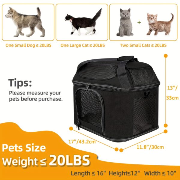 Large Cat Carrier For 2 Cats, Soft-Sided With Removable Plush Bed, Mesh Panels & Transparent Window, For Cats & Small Dogs Up To 20 Lbs, Oeko-TEX Certified, Non-Smelly, Mild, Non-Stimulating, TSA Airline Approved, Collapsible Cat Carrier Backpack - Image 3