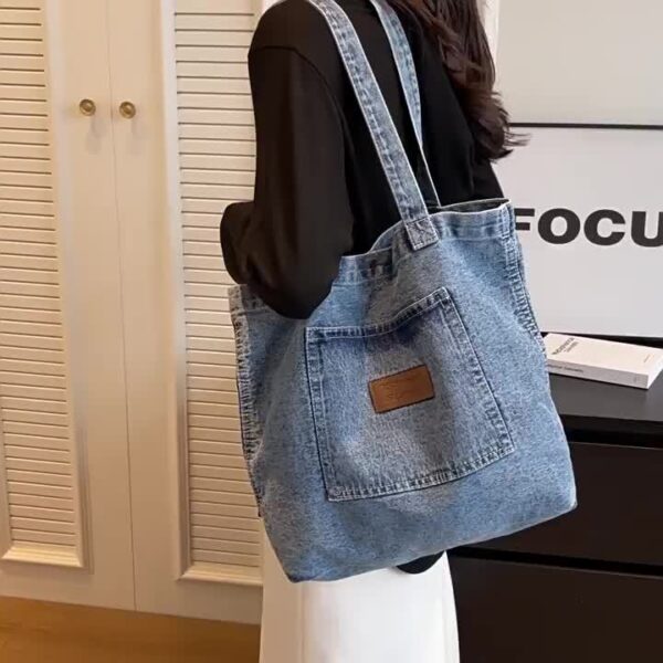 Large Lightweight Canvas Tote Bag - Chic Denim-Style Shoulder Handbag with Magnetic Closure, Machine Washable, Clutch Bag, Commuter Handbags, Solid Fashion - Image 13