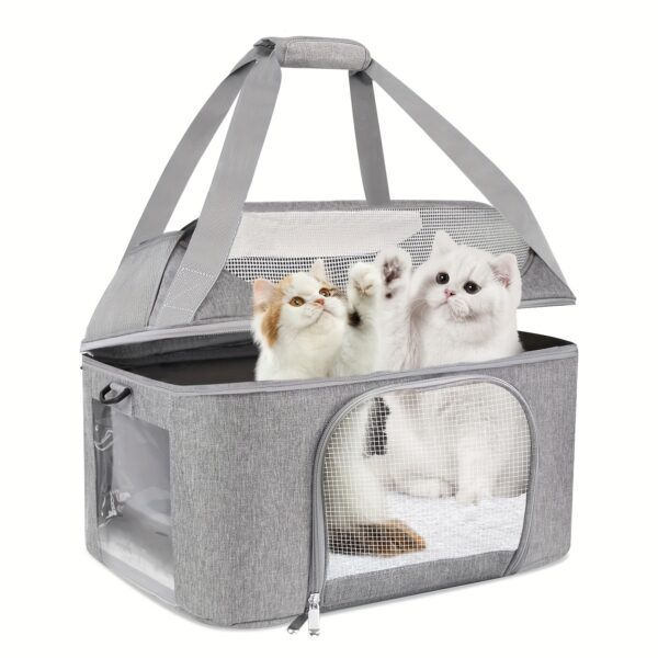 Large Cat Carrier For 2 Cats, Soft-Sided With Removable Plush Bed, Mesh Panels & Transparent Window, For Cats & Small Dogs Up To 20 Lbs, Oeko-TEX Certified, Non-Smelly, Mild, Non-Stimulating, TSA Airline Approved, Collapsible Cat Carrier Backpack - Image 6