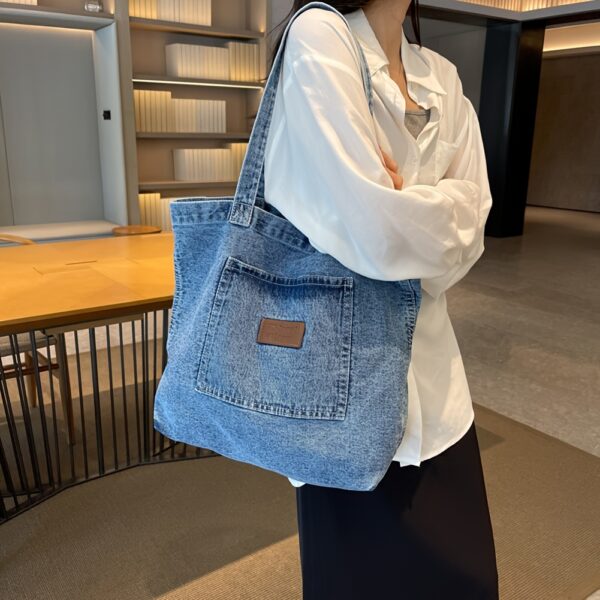 Large Lightweight Canvas Tote Bag - Chic Denim-Style Shoulder Handbag with Magnetic Closure, Machine Washable, Clutch Bag, Commuter Handbags, Solid Fashion - Image 12